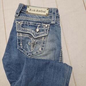 Rock Revival buckle Kai capri crop jeans slim low rise bling Y2k 26